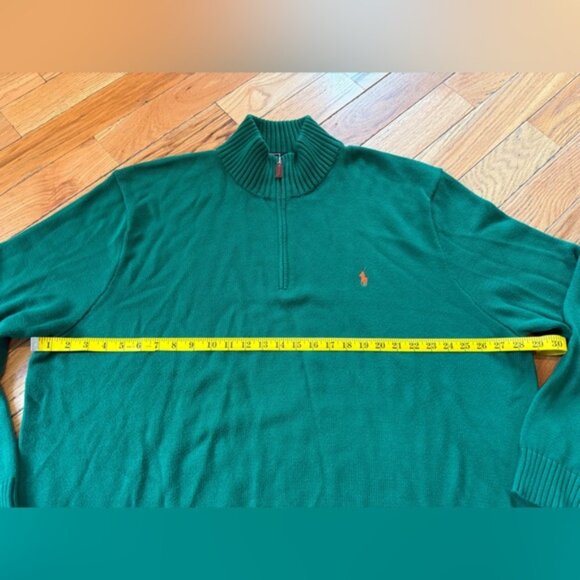 Polo Ralph Lauren Sweater Men’s Sz 4XB Green Orange Pony 1/4 Zip Knit Chunky VTG - Picture 9 of 11